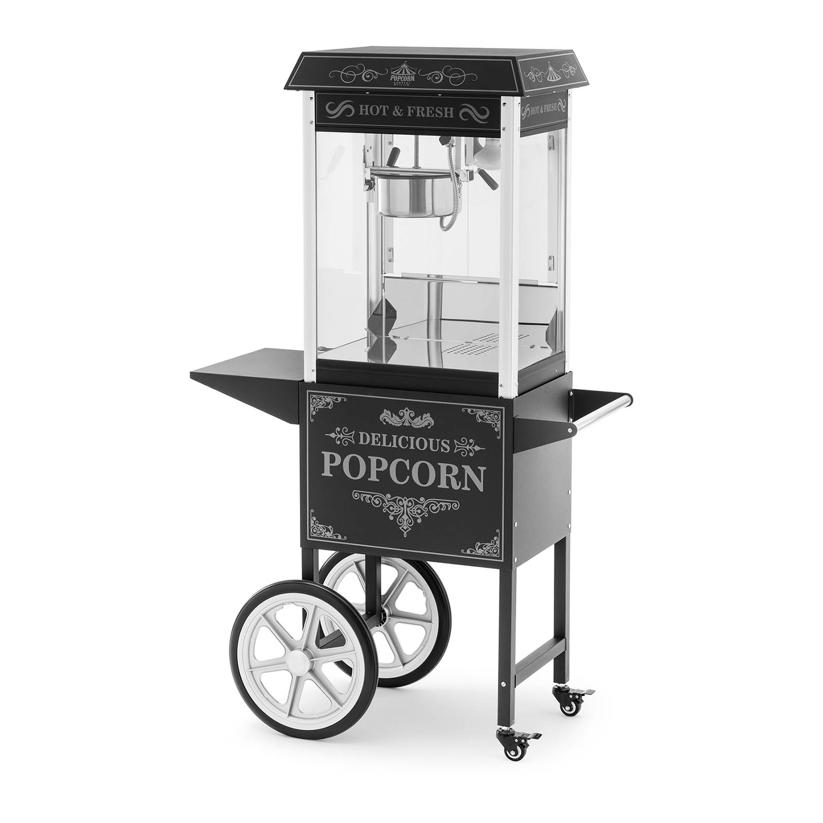 Machine à pop corn avec chariot - Design rétro - 150 / 180 °C - noir - Royal Catering